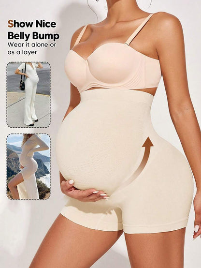 High Waist Maternity Short Leggings - Mesh Patchwork Casual Summer Wear
