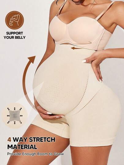 Maternity High Waist Belly Support Shorts - Expandable Abdominal Panel