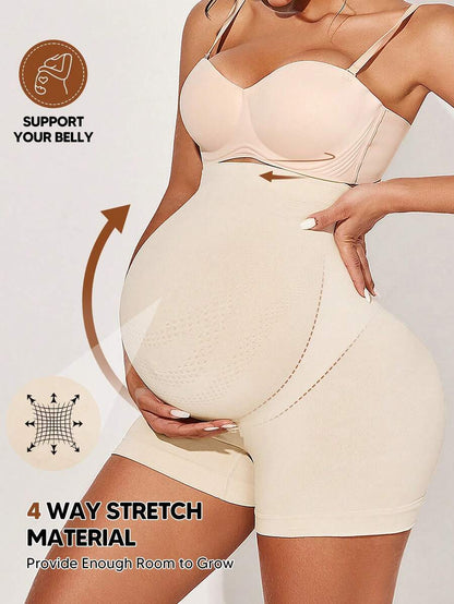 High Waist Maternity Short Leggings - Mesh Patchwork Casual Summer Wear