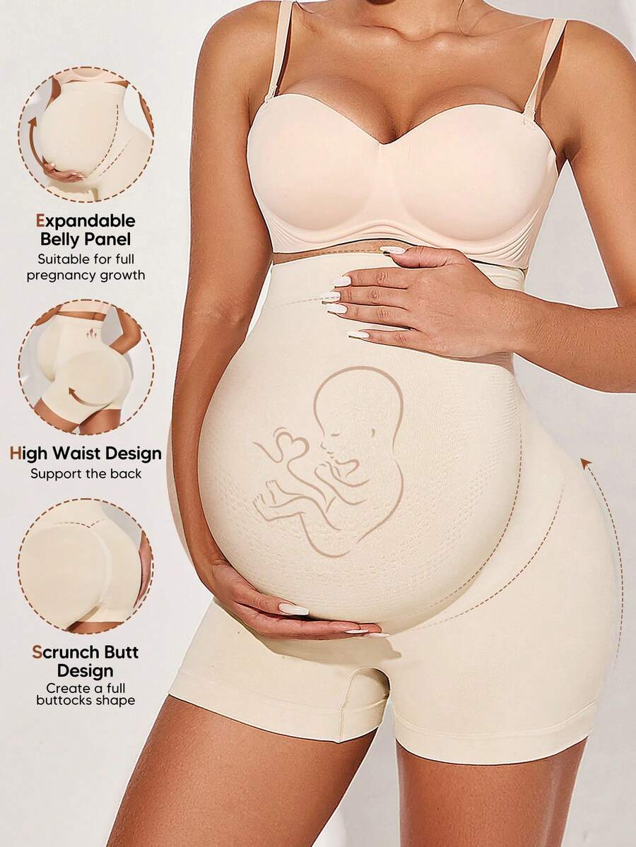 Maternity High Waist Belly Support Shorts - Expandable Abdominal Panel