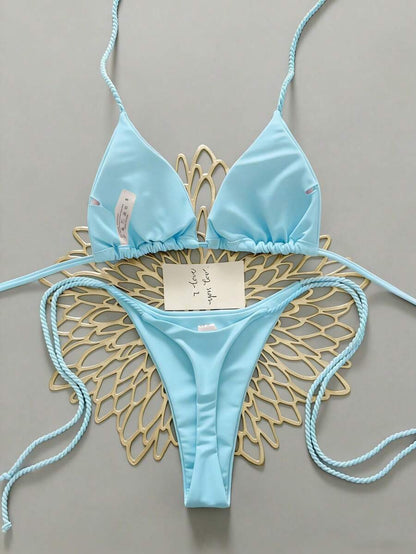 Swim Vcay 2pcs Women Apricot Bikini Swimwear Set, Handmade Rope Decor Swimwear Bikini Sets For Women Rouche Bathing Suit Bikini Alt