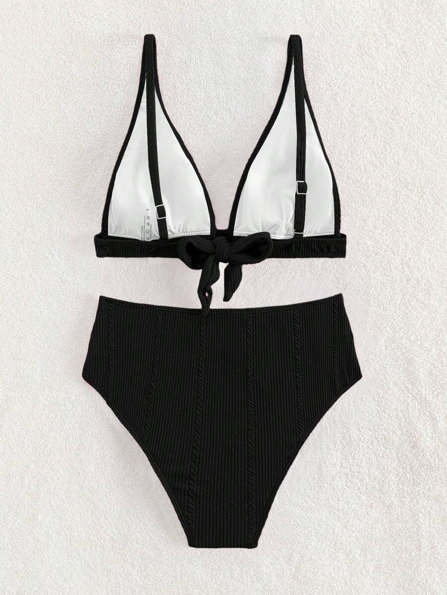 Swim Vcay Summer Beach Textured High Waisted Bikini Set, Bathing Suit