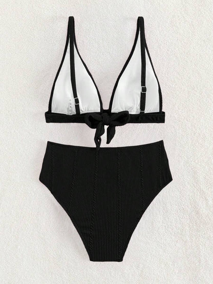 Swim Vcay Summer Beach Textured High Waisted Bikini Set, Bathing Suit