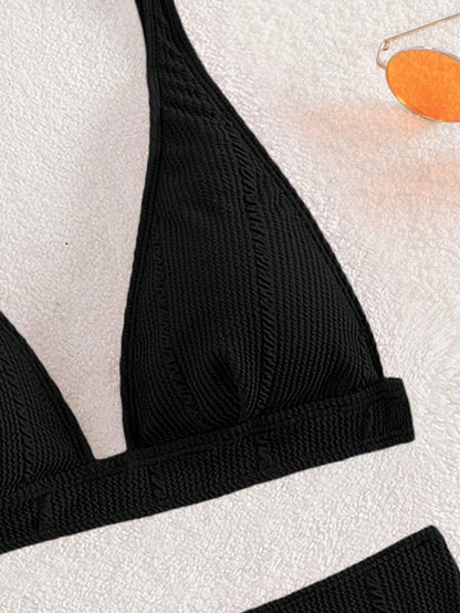 Swim Vcay Summer Beach Textured High Waisted Bikini Set, Bathing Suit