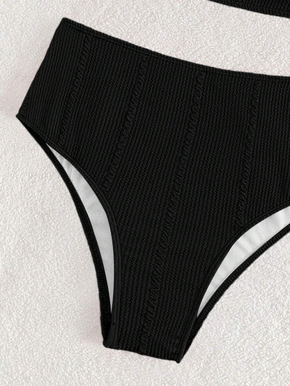 Swim Vcay Summer Beach Textured High Waisted Bikini Set, Bathing Suit