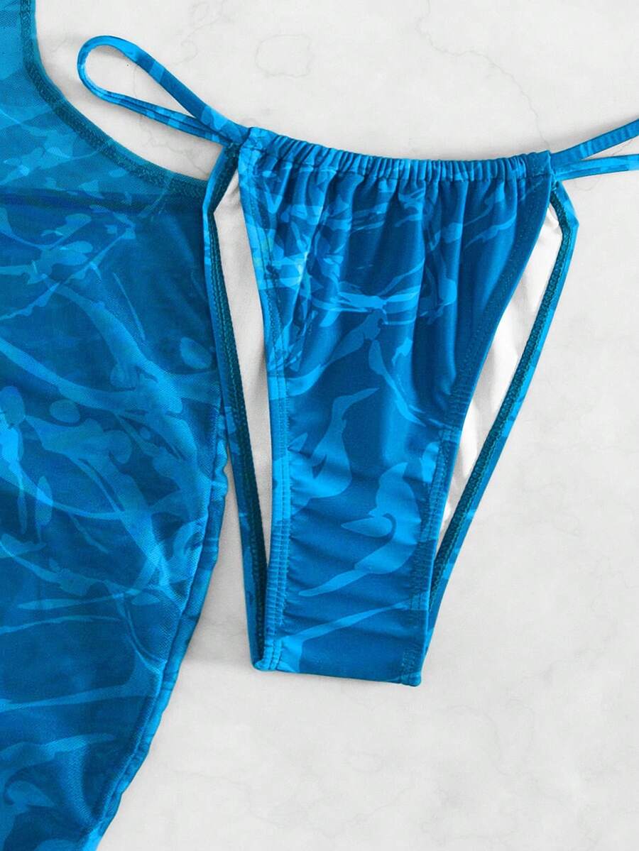 Women's 3-Piece Tie-Dye Bikini Set - Halter, Cover-Up Dress, Thongs, Green