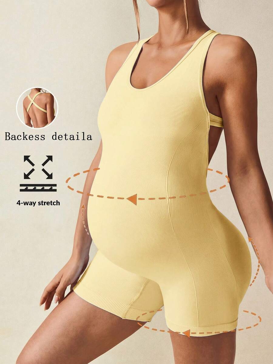 Maternity Casual Solid Color Sleeveless Backless Romper For Summer,Word Cup