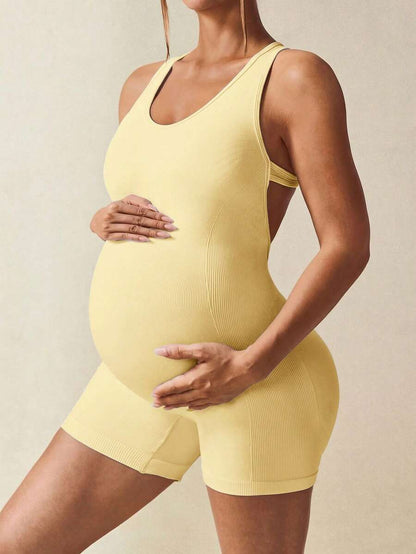 Maternity Casual Solid Color Sleeveless Backless Romper For Summer,Word Cup