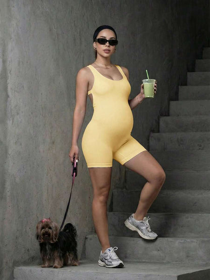 Maternity Casual Solid Color Sleeveless Backless Romper For Summer,Word Cup