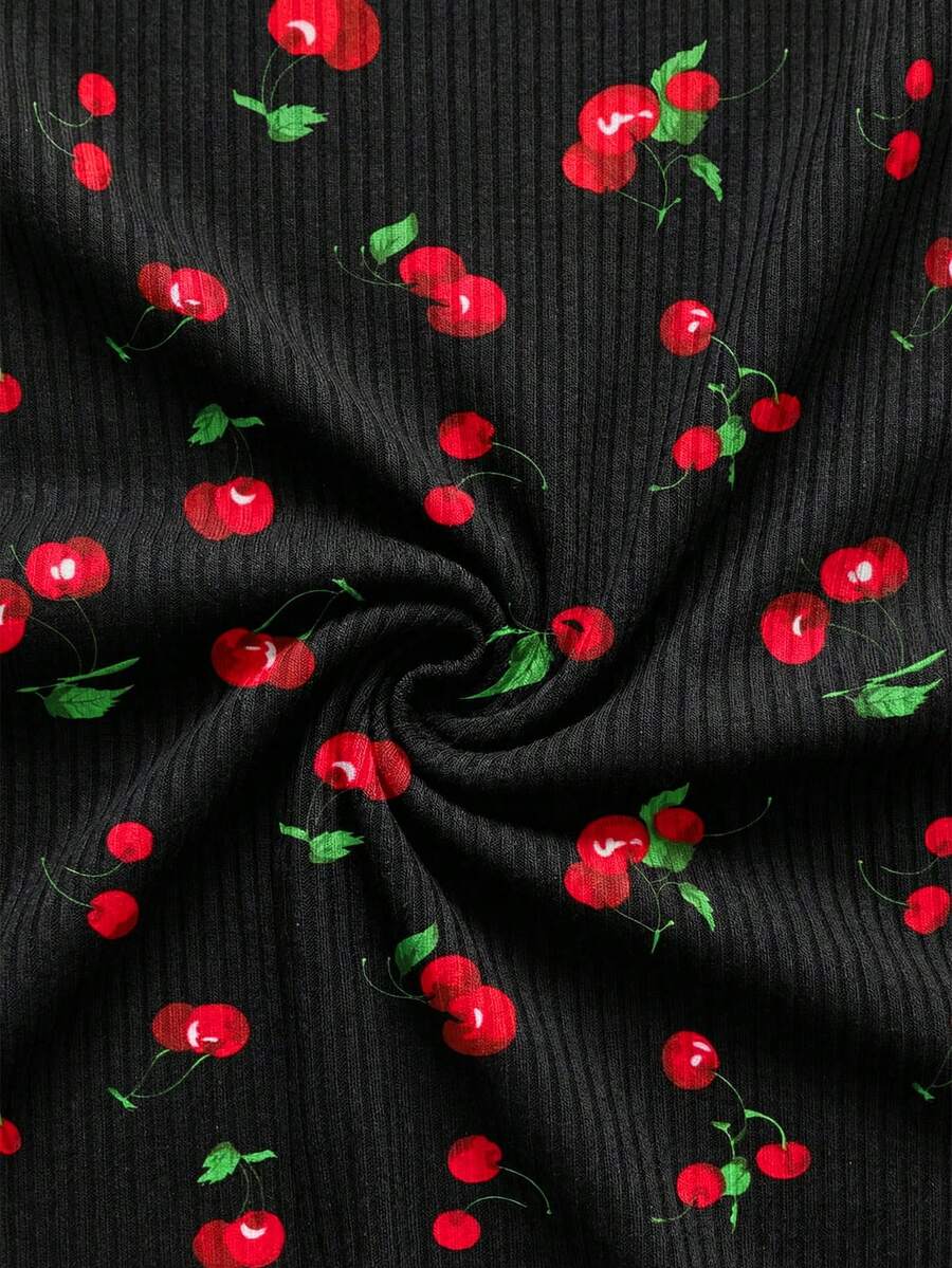 Maternity Sleeveless Fitted Cherry Print Mini Cami Dress Slim Fit Spaghetti Strap Baby Shower Party Outfit
