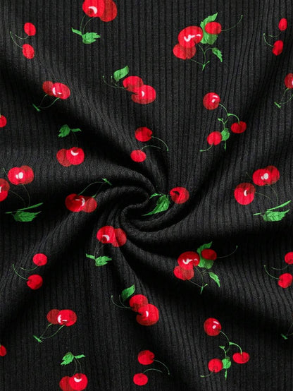 Maternity Sleeveless Fitted Cherry Print Mini Cami Dress Slim Fit Spaghetti Strap Baby Shower Party Outfit