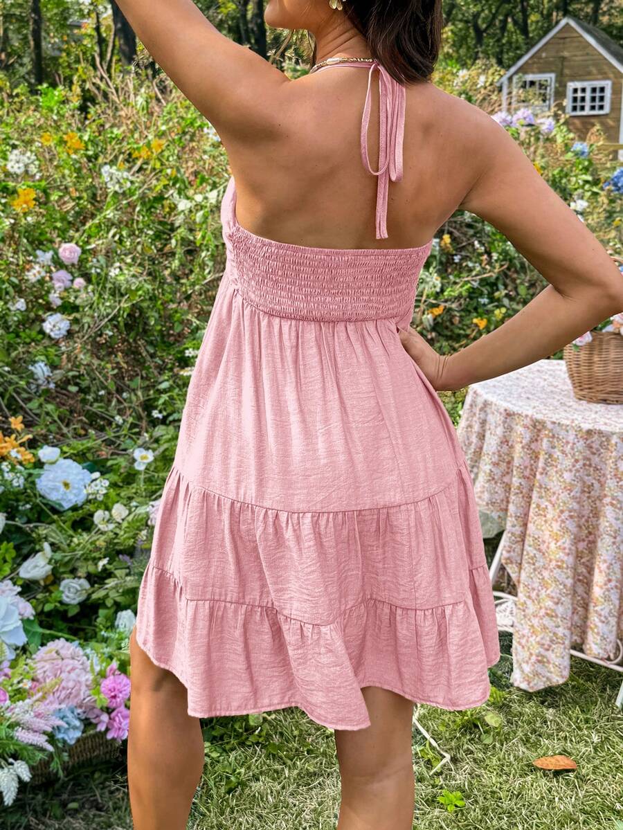 Maternity Vacation Solid Color Ruffle Hem Halter Neck Dress Green Maternity Dress Baby Shower Maternity Sundress Green Sundress Green Summer Dress Green Vacation Dress