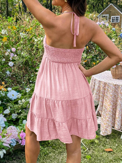 Maternity Vacation Solid Color Ruffle Hem Halter Neck Dress Green Maternity Dress Baby Shower Maternity Sundress Green Sundress Green Summer Dress Green Vacation Dress