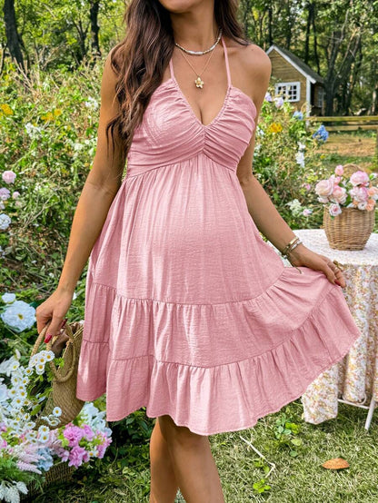 Maternity Vacation Solid Color Ruffle Hem Halter Neck Dress Green Maternity Dress Baby Shower Maternity Sundress Green Sundress Green Summer Dress Green Vacation Dress