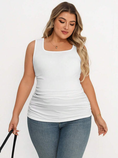 Maternity Plus Size 3-Piece Casual Set - Square Neck, Pleated, Slim Fit, Multicolor