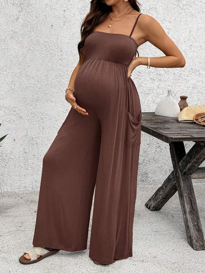 Royal Blue High-Stretch Maternity Halter Jumpsuit – Loose Fit Capri Length Unitard with Pockets & Draped Detail for Yoga, Casual Wear, or Night Out
