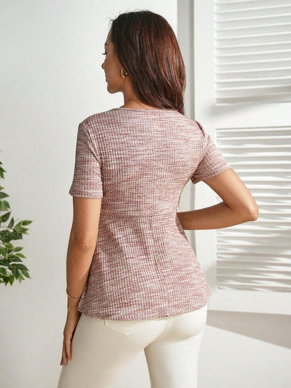 Multicolor V-Neck Nursing Top with Ruffle Sleeves – Slim Fit High Stretch Breastfeeding Blouse for New Moms and Beach Outfits