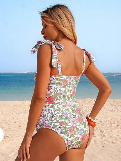 Maternity Jumpsuit - Floral V-Neck Bow-Tie Casual Summer Beach Pool Resort