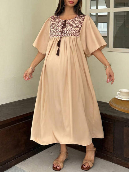Elegant Maternity Tie-Up Ruffle Sleeve Dress – Long Length Spring & Summer Pregnancy Sundress for Women