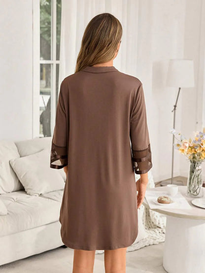 Maternity Dress - Chiffon Patchwork Half Sleeve Loose Fit Notched Neck Casual, Pregnancy Loungewear