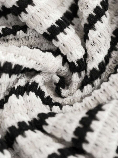 Black and White Striped Sleeveless Maternity Jumpsuit - Sweetheart Neck Twist Detail Knit Romper for Summer Holiday & Beach
