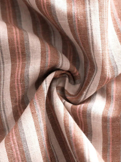 Khaki Striped Backless Tie-Up Ruffle Maternity Shirt - Boho Square Neck Cap Sleeve Peplum Top for Summer Beach Vacation