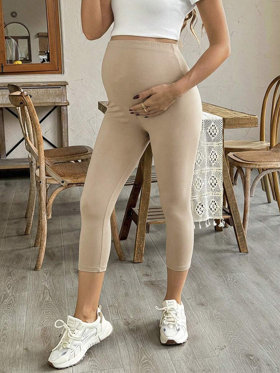Purple High Elastic Maternity Leggings - Striped Belly Support Yoga Pants for Nursing Moms - High Waist Non-Transparent Sports Trousers for All Seasons