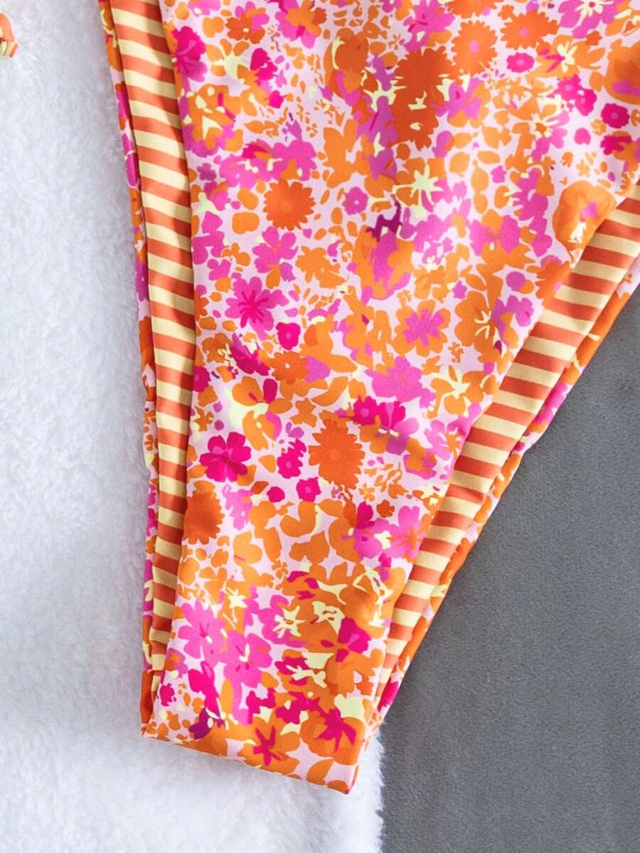 Womens Fashionable Sweet Shoulder Tie Side Bow Bikini Swimwear Removable Padded Two Piece Swimsuit Set