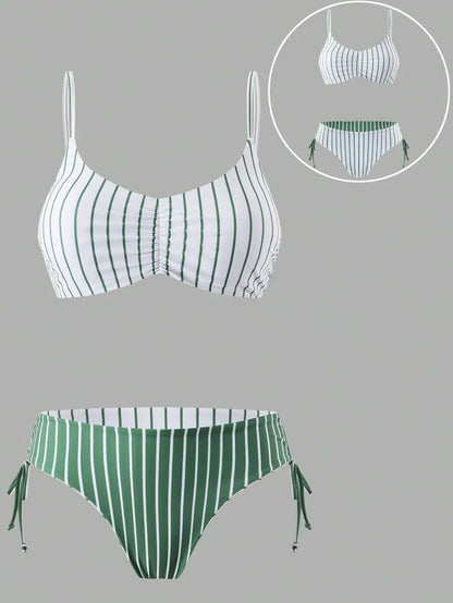 Swim Vcay Women's Vacation Beach Colorblock Striped Swimwear Set
