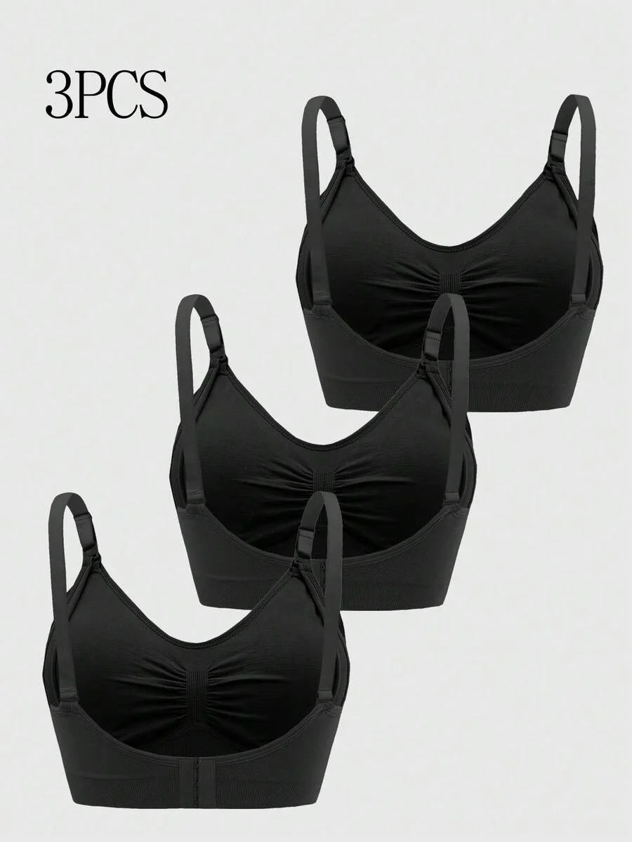 3PCS Maternity Nursing Bras Set Women Simple Solid Color Comfortable Breastfeeding Bra Set