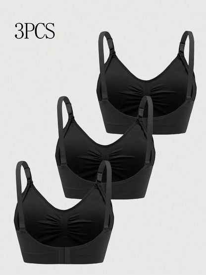 3-Pack Maternity Ruched Nursing Bra Set Women Comfortable Breastfeeding Support Bra Postpartum Lingerie