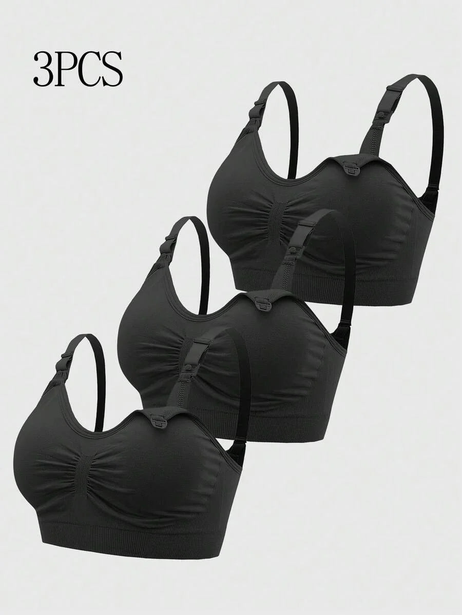 3-Pack Maternity Ruched Nursing Bra Set Women Comfortable Breastfeeding Support Bra Postpartum Lingerie