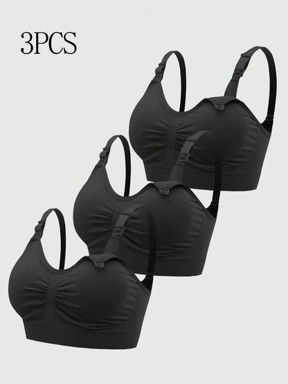 3-Pack Maternity Ruched Nursing Bra Set Women Comfortable Breastfeeding Support Bra Postpartum Lingerie