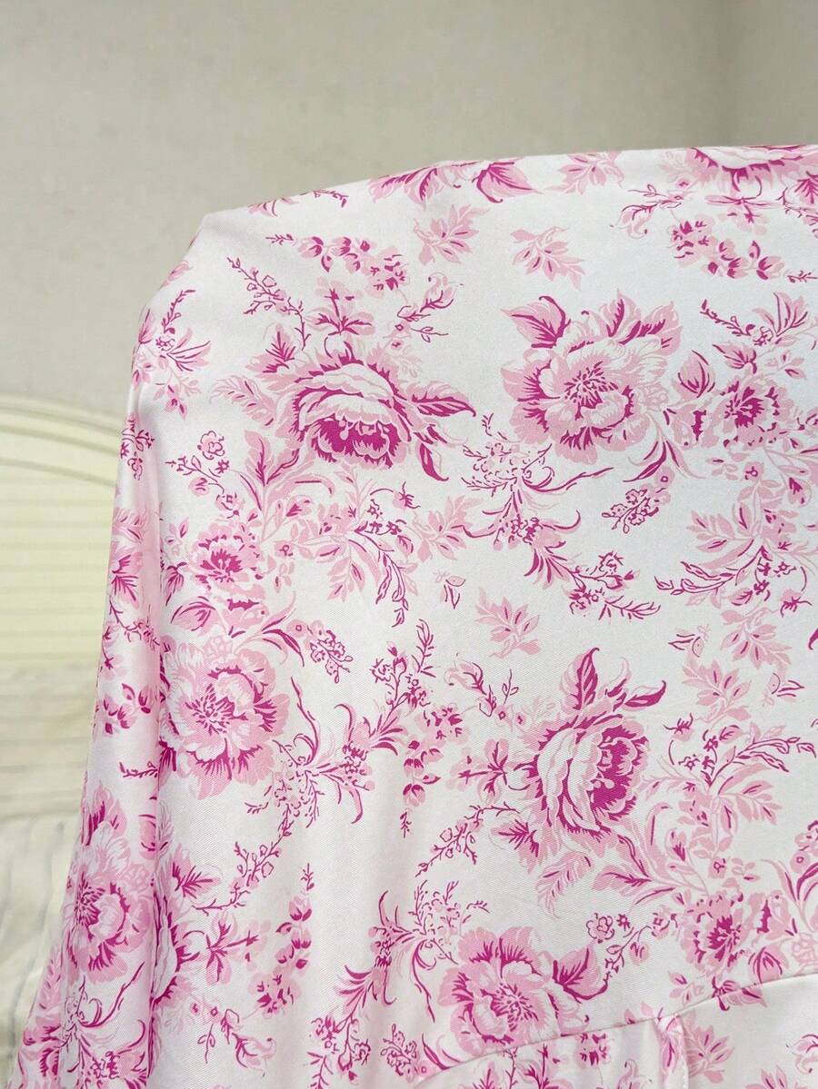 Maternity Floral Print Lace Trim Robe and Slip Dress Set Women All Season Nursing Sleepwear Loungewear Set