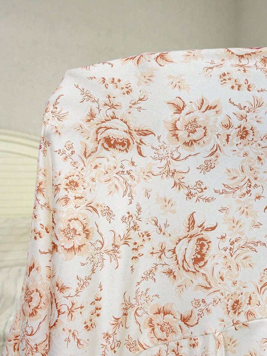 Maternity Floral Print Lace Trim Robe and Slip Dress Set Women All Season Nursing Sleepwear Loungewear Set