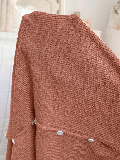 Khaki Knitted Ribbed Maternity Sleep Dress Sleeveless Button Up Long Nightgown with Side Slit for Daily Comfortable Loungewear