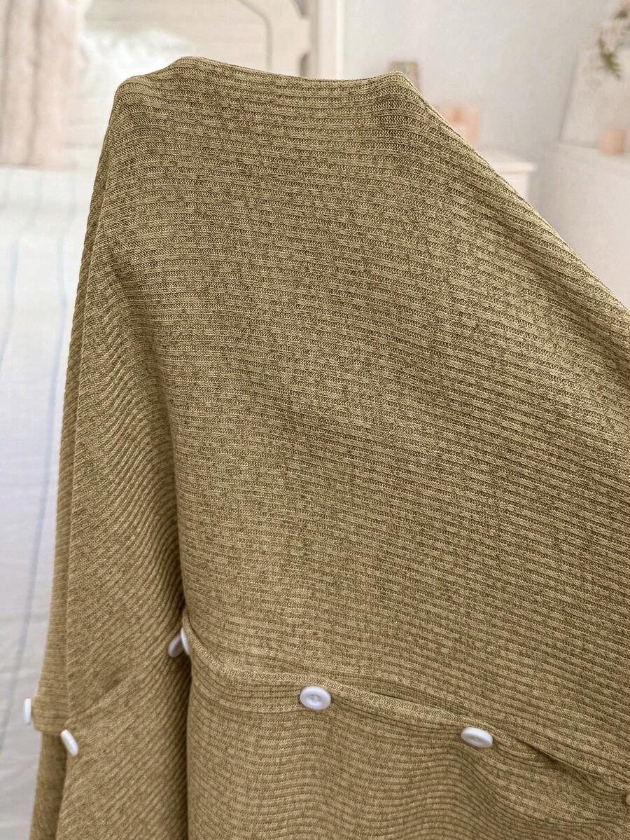 Khaki Knitted Ribbed Maternity Sleep Dress Sleeveless Button Up Long Nightgown with Side Slit for Daily Comfortable Loungewear