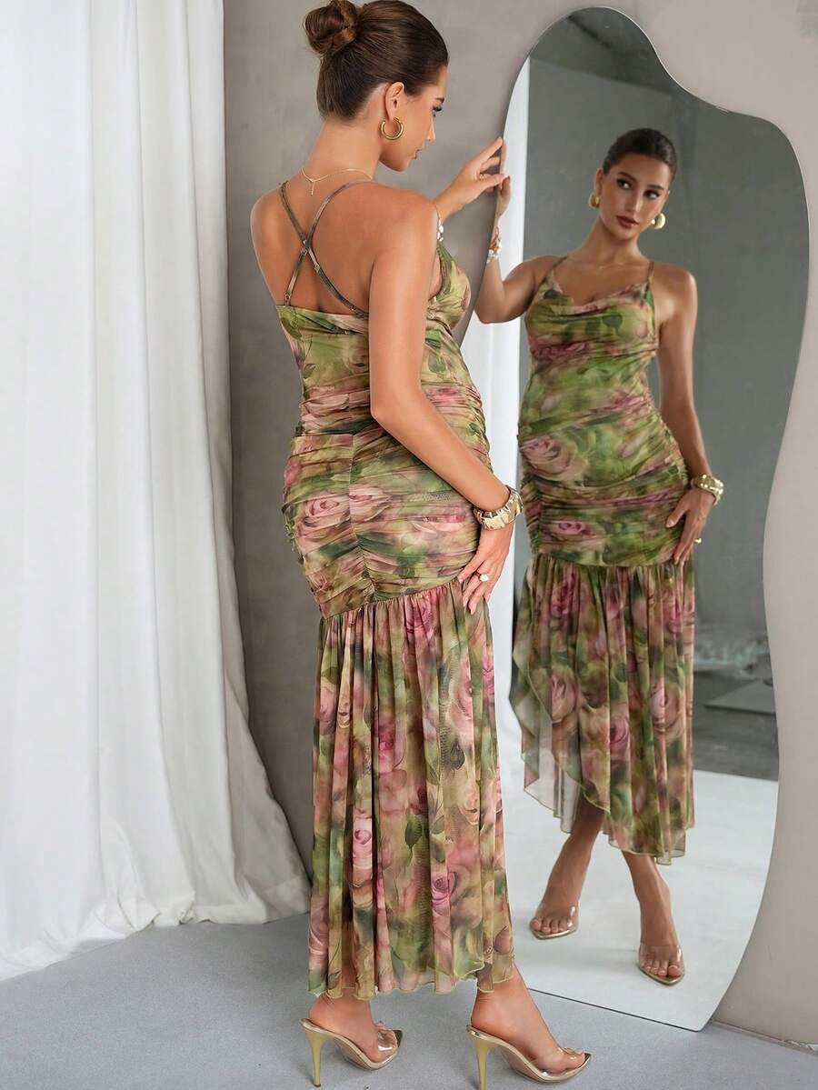 Maternity Clothes Maternity  Dress Summer Pregnant Clothes  Green Dress: Highly Elastic, Comfortable, And Elegant Maternity Fashionable Romantic Printed Pleated Camisole Dress Elegant Dresses For Wome