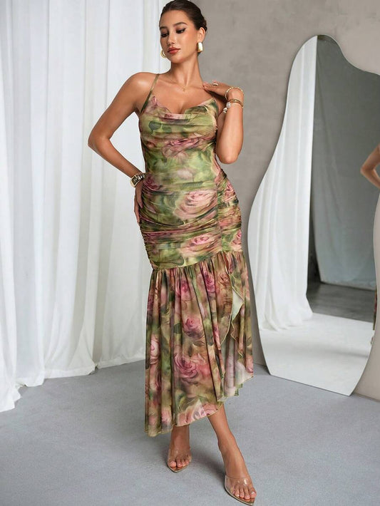 Maternity Clothes Maternity  Dress Summer Pregnant Clothes  Green Dress: Highly Elastic, Comfortable, And Elegant Maternity Fashionable Romantic Printed Pleated Camisole Dress Elegant Dresses For Wome