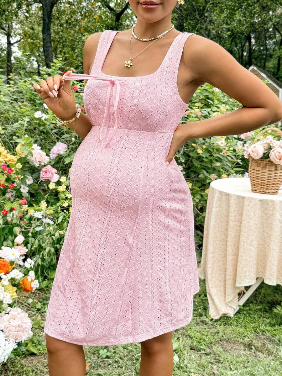 Maternity Summer Vacation Casual Mesh Embroidered Sleeveless Dress