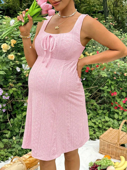 Maternity Summer Vacation Casual Mesh Embroidered Sleeveless Dress
