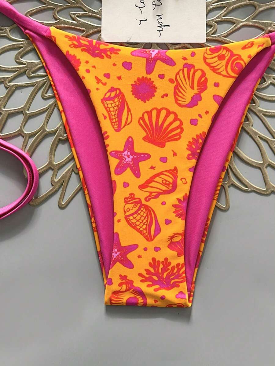Swim Vcay Women's Summer Beach Contrast Color Halter Tie Sexy Bikini And Triangle Panty Swimwear Set Blue Bikini Yacht Party Outfit Vacation Bikini Boat Party Outfit Women Tie Side Bikini Triangle Bikini Set Light Blue Bikini