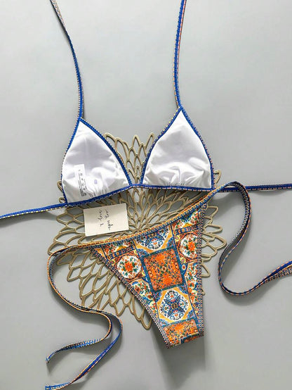 Swim Vcay Women's Summer Beach Contrast Color Halter Tie Sexy Bikini And Triangle Panty Swimwear Set Blue Bikini Yacht Party Outfit Vacation Bikini Boat Party Outfit Women Tie Side Bikini Triangle Bikini Set Light Blue Bikini