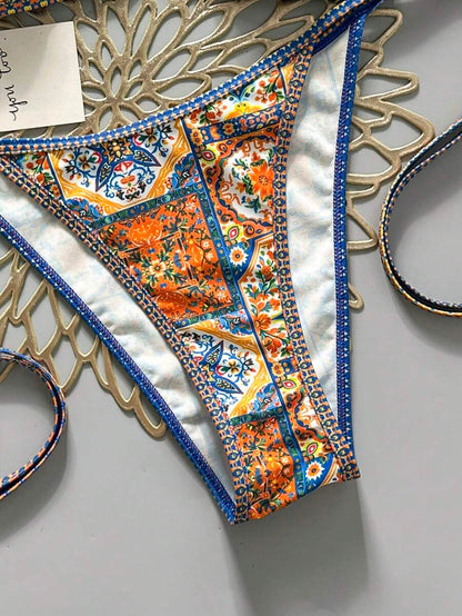 Swim Vcay Women's Summer Beach Contrast Color Halter Tie Sexy Bikini And Triangle Panty Swimwear Set Blue Bikini Yacht Party Outfit Vacation Bikini Boat Party Outfit Women Tie Side Bikini Triangle Bikini Set Light Blue Bikini