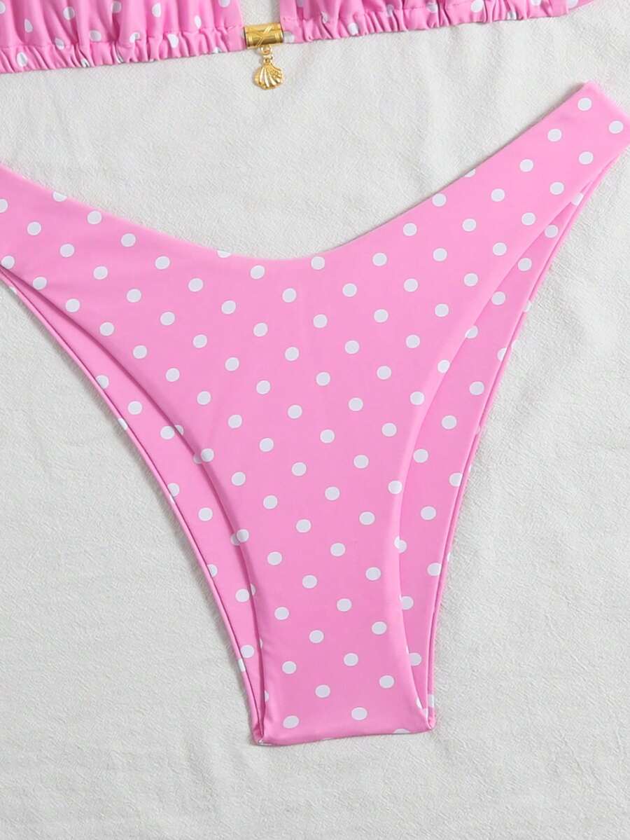 Swim Mod Summer 2 Pieces Outfits For Women - Spaghetti Strap Random Print Top And High Cut Swim Bottoms, Beach Holiday Bikini Set