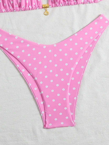 Swim Mod Summer 2 Pieces Outfits For Women - Spaghetti Strap Random Print Top And High Cut Swim Bottoms, Beach Holiday Bikini Set