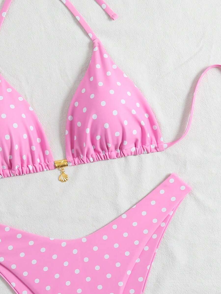 Swim Mod Summer 2 Pieces Outfits For Women - Spaghetti Strap Random Print Top And High Cut Swim Bottoms, Beach Holiday Bikini Set