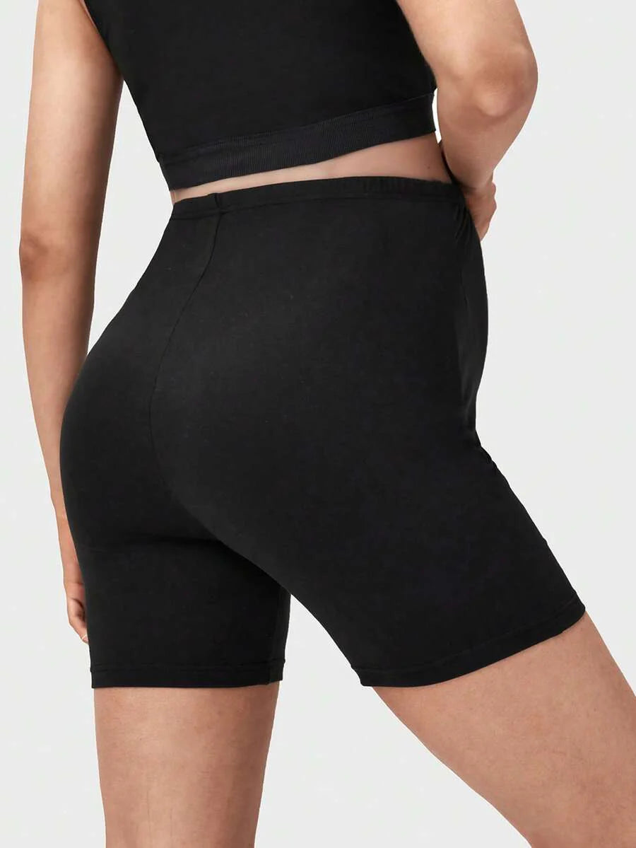 Maternity Solid Biker Shorts - High Waist Comfortable Pregnancy Fit