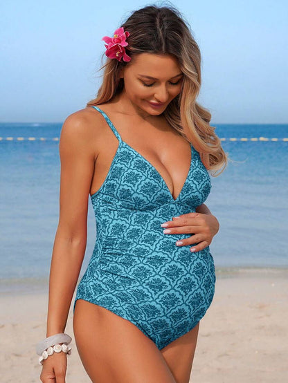 Maternity Halter Bikini Set - Solid Top Triangle Bottom Two Piece Beach Resort, Mom To Be