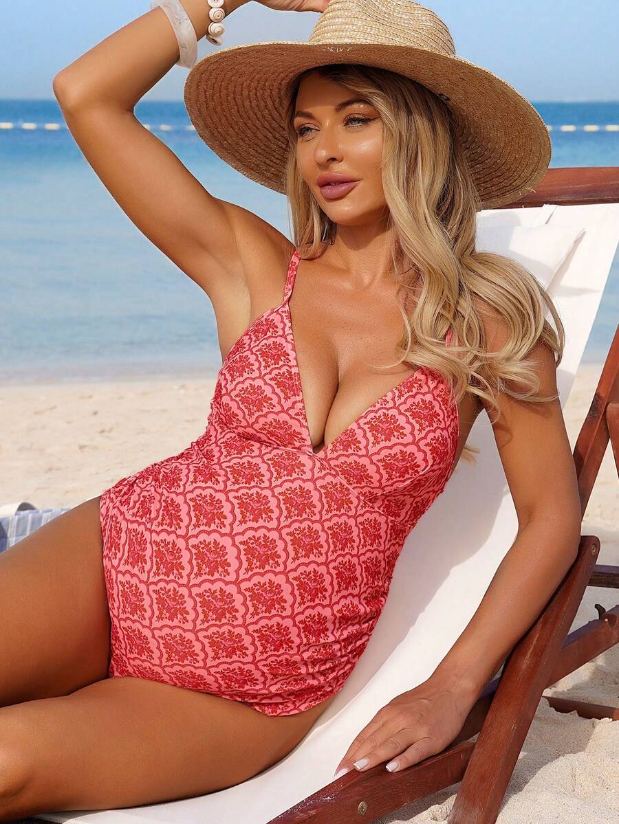 Maternity Romper - Floral Print Summer Beach Vacation